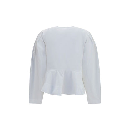 Blouse by Ganni for women in cotton white features an polished silhouette, showcasing a sophisticated round neckline and detail for a truly polished finish.