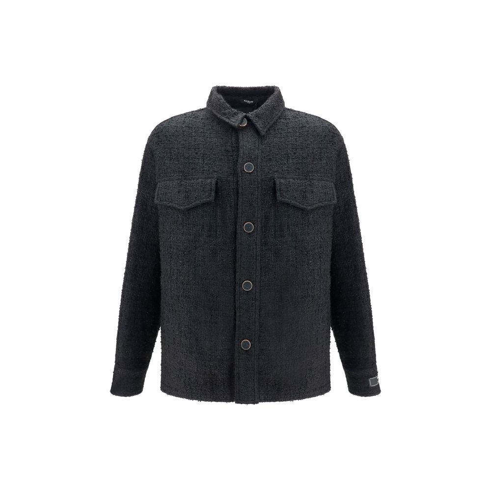 Windbreaker Jacket by Balmain for men in polyamide cotton tweed black features an magnificent silhouette, showcasing the sophisticated and functional pockets & windproof for a premium, magnificent look.