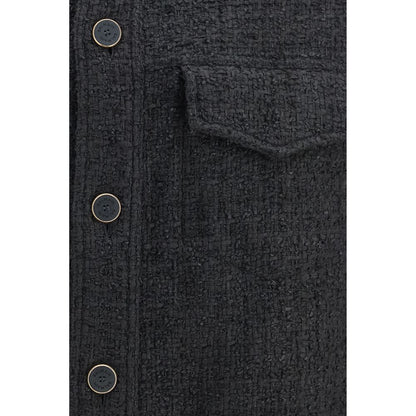 Windbreaker Jacket by Balmain for men in polyamide cotton tweed black showcases a modern silhouette, integrating pockets & windproof and a modern for a sophisticated finish.