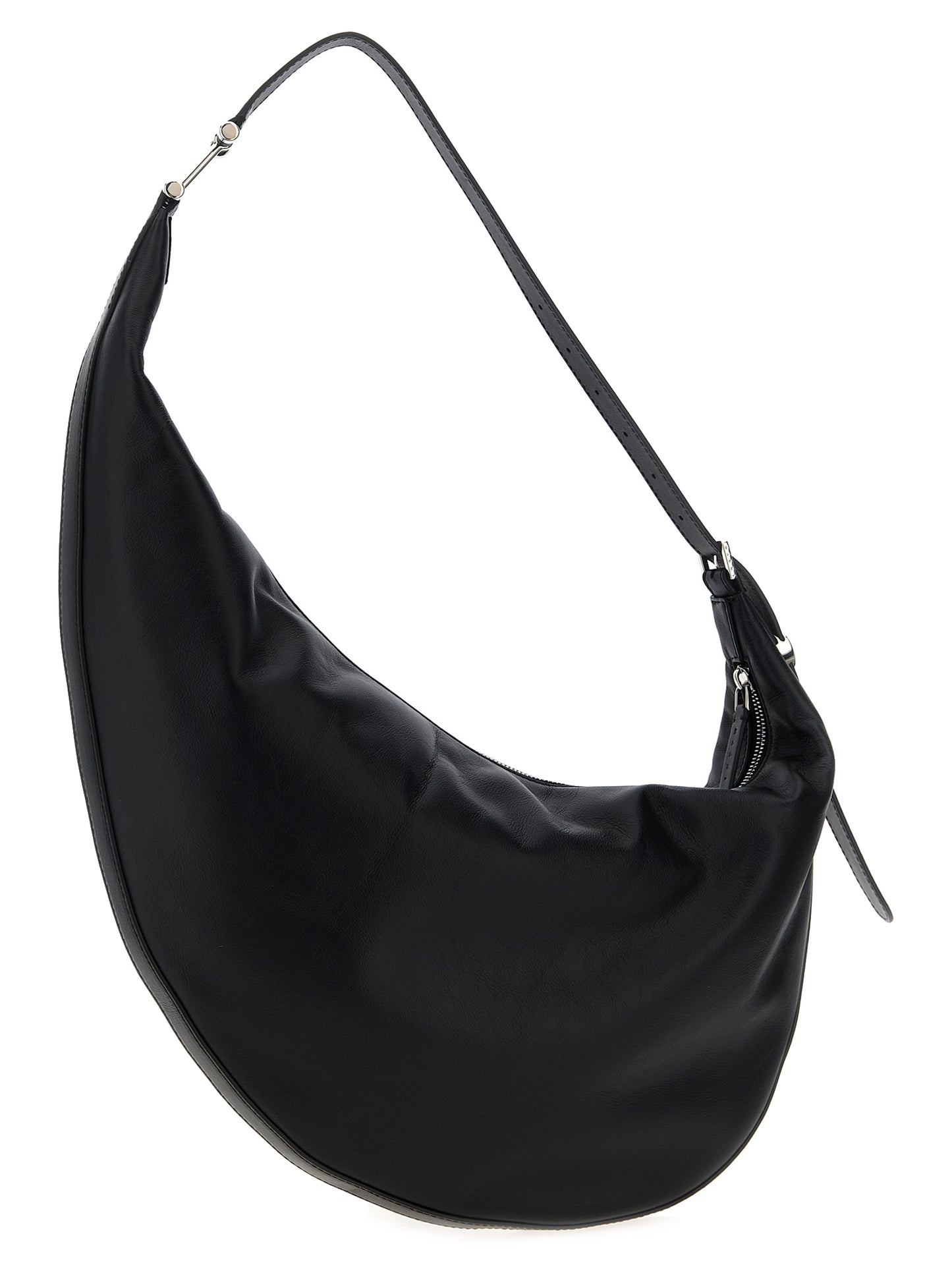 Small Shoulder Crescent Hobo Bag by Marni for women in calfskin leather black features a distinguished silhouette, showcasing a secure zipper and distinguished with versatile shoulder-strap, adjustable-strap & handle for a distinguished finish.