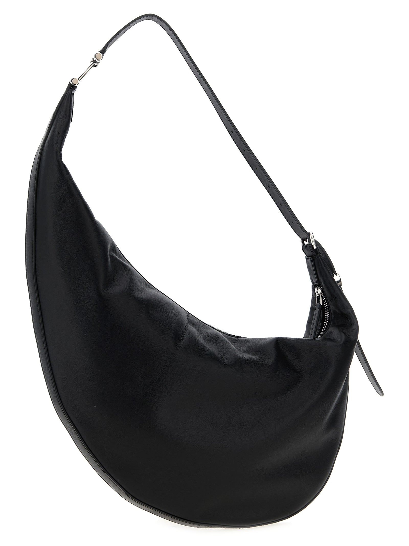 Small Shoulder Crescent Hobo Bag by Marni for women in calfskin leather black features a distinguished silhouette, showcasing a secure zipper and distinguished with versatile shoulder-strap, adjustable-strap & handle for a distinguished finish.