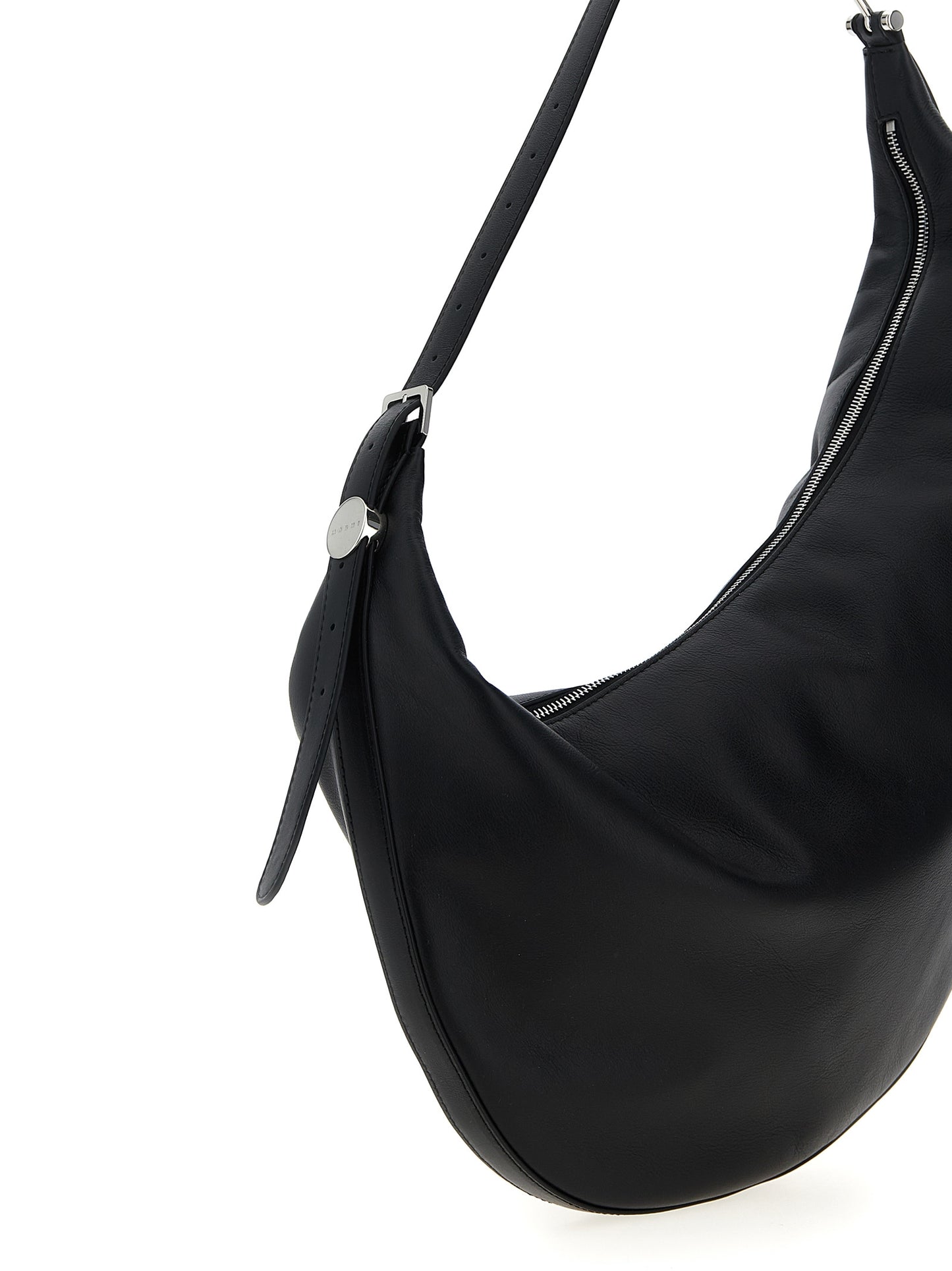 Small Shoulder Crescent Hobo Bag by Marni for women in calfskin leather black features a enviable silhouette, showcasing a secure zipper, ample , and enviable shoulder-strap, adjustable-strap & handle for a enviable finish.