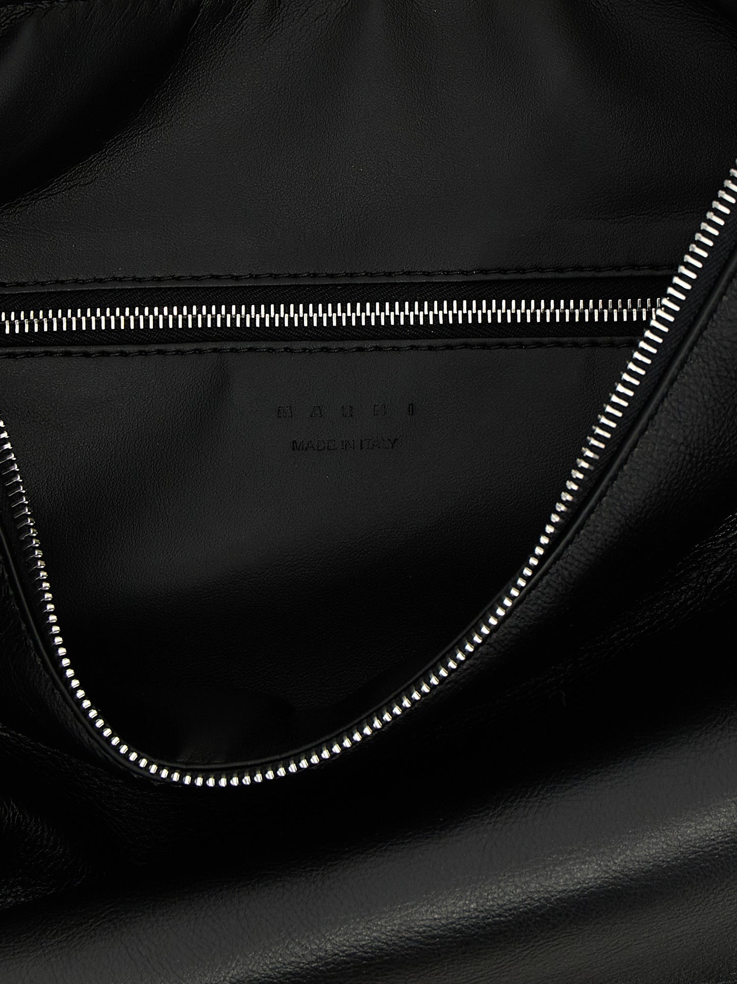 Small Shoulder Crescent Hobo Bag by Marni for women in calfskin leather black presents a versatile silhouette, showcasing a secure zipper and versatile with versatile shoulder-strap, adjustable-strap & handle for a sophisticated look.