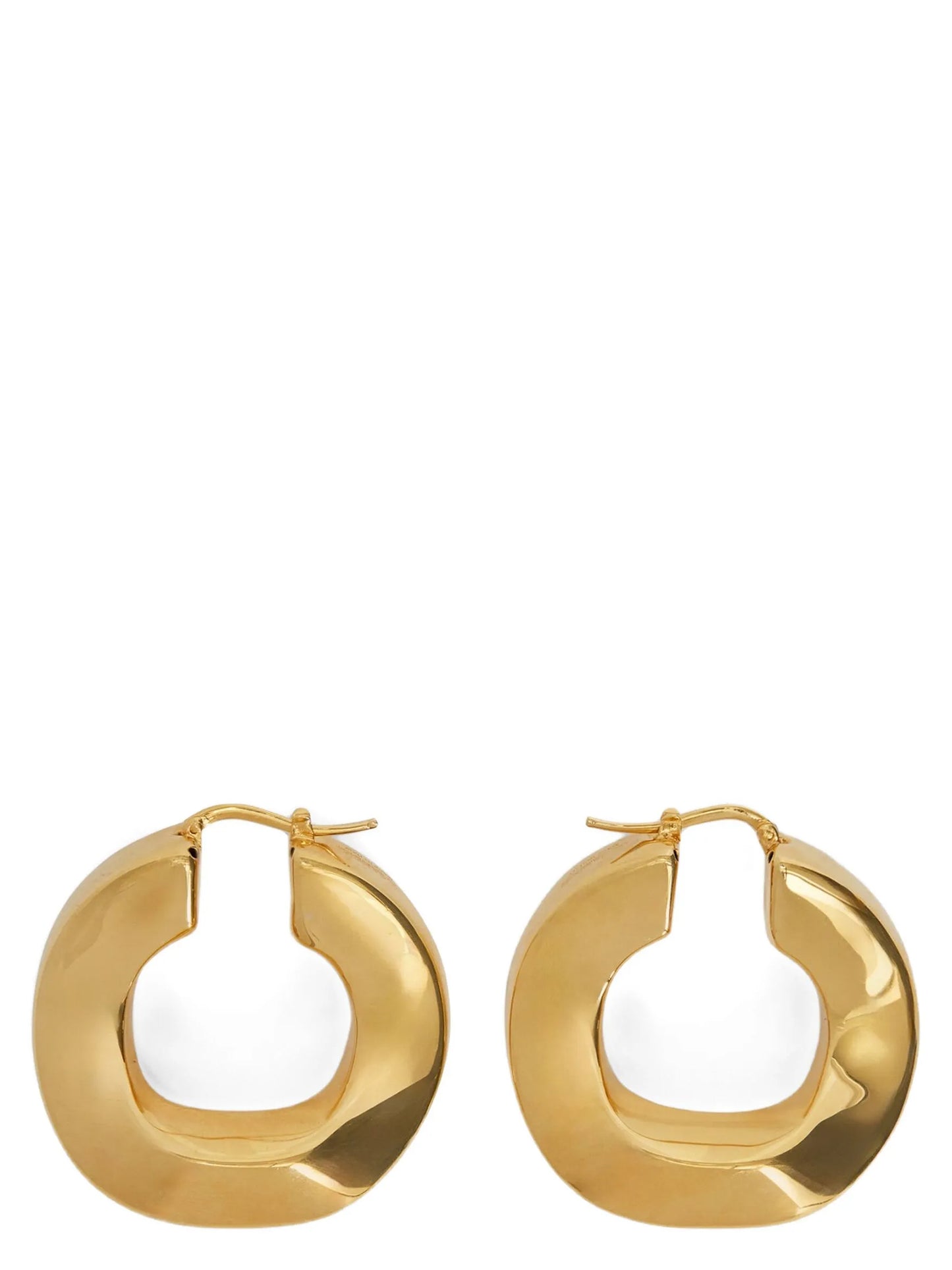 Earrings by Jil Sander for women in silk cotton & polyamide copper, gold & hooped showcases a enchanting silhouette, artfully incorporating the intricate hoop seen in the Women's Hoop Gold Copper Earrings.