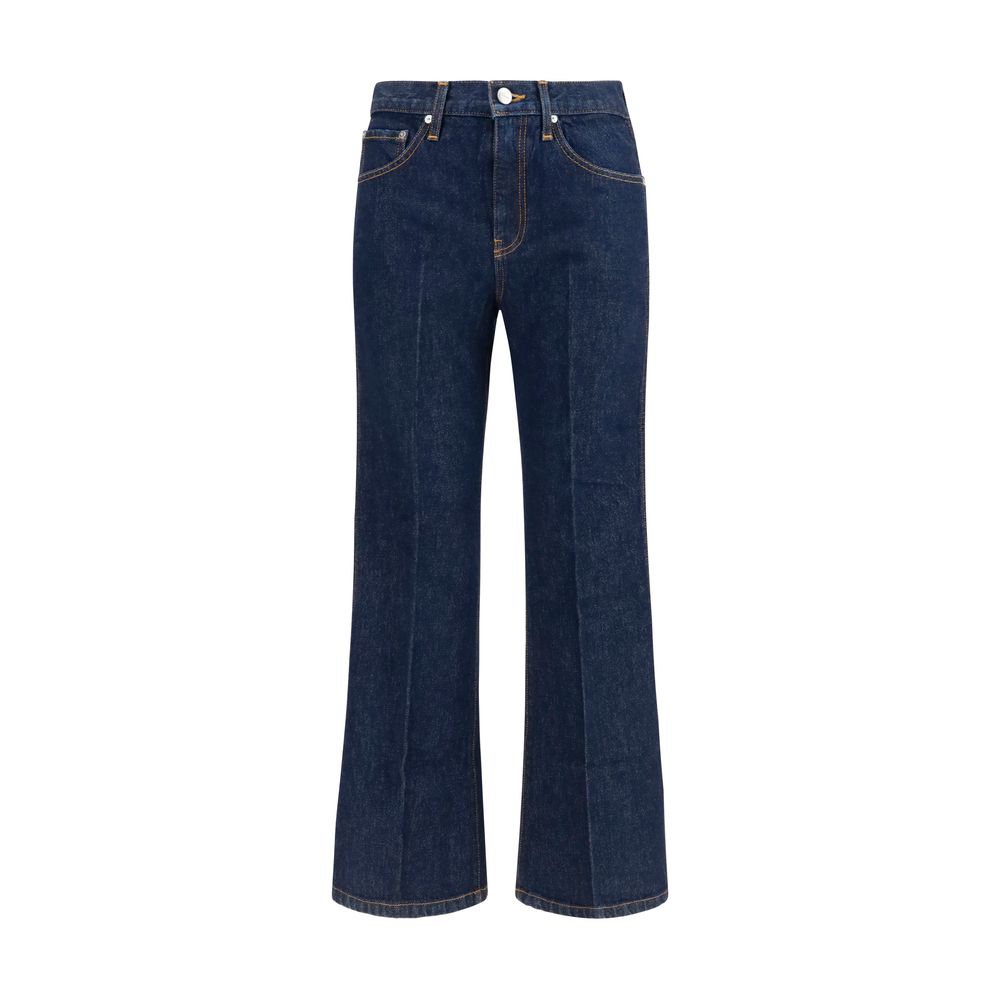 Khaite Women's Flared Slim Cropped Mid Rise Denim Cotton & Nickel Jeans - Blue Indigo