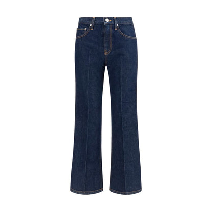 Khaite Women's Flared Slim Cropped Mid Rise Denim Cotton & Nickel Jeans - Blue Indigo