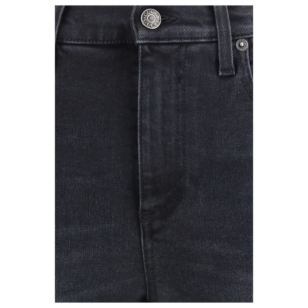 Jeans by Gucci for women in stretch denim cotton black & signature features an refined tailoring silhouette, showcasing a premium skinny & slim with a and long cut for a refined tailoring look.