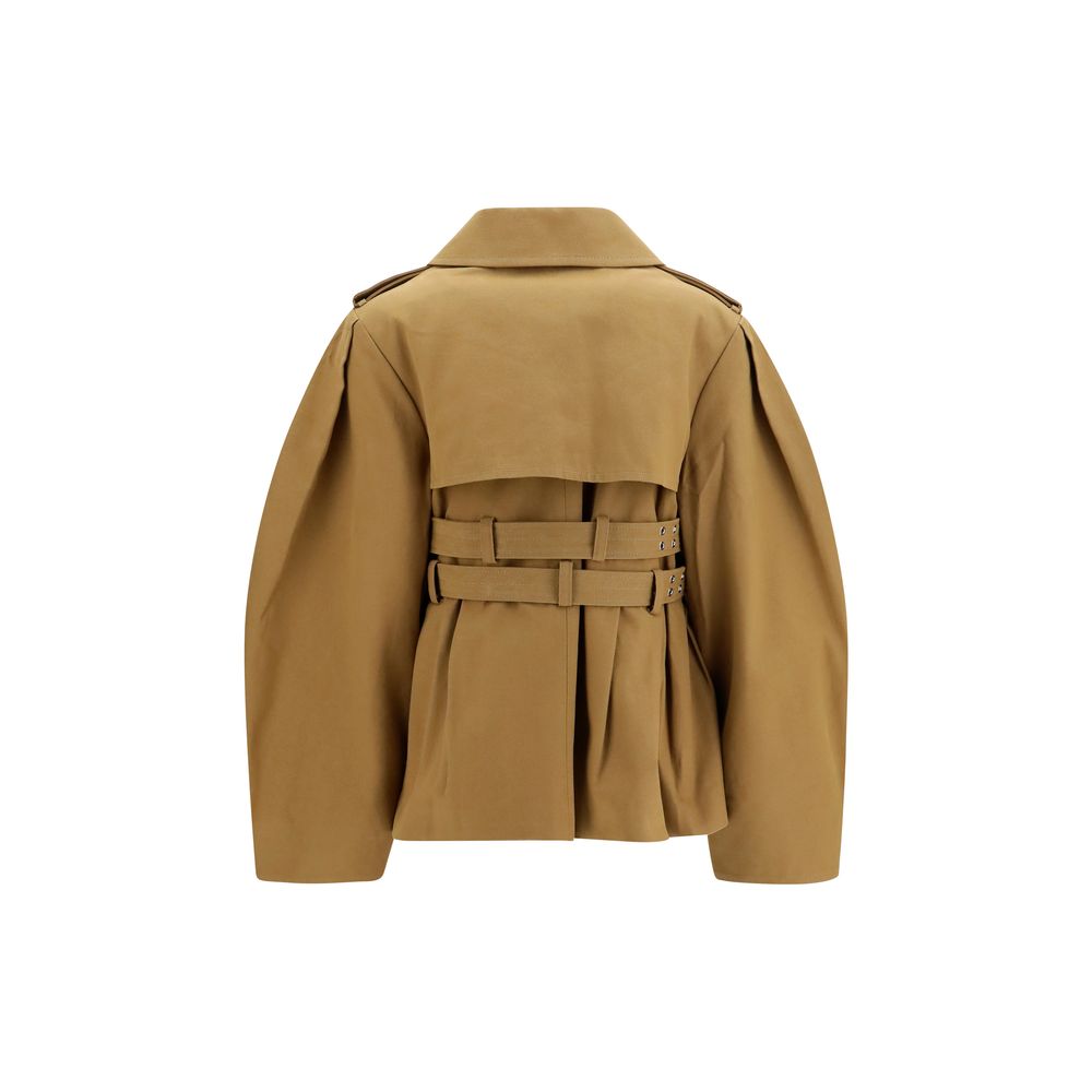 Puffer Jacket by Ganni for women in cotton canvas beige showcases a bohemian silhouette, artfully detailed with a bohemian and signature pockets & insulated for a truly bohemian finish.