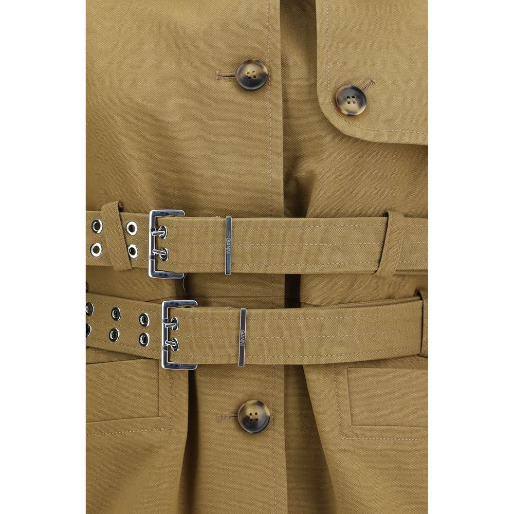 Puffer Jacket by Ganni for women in cotton canvas beige features an on trend silhouette, showcasing refined pockets & insulated and a sophisticated for a truly on trend finish.