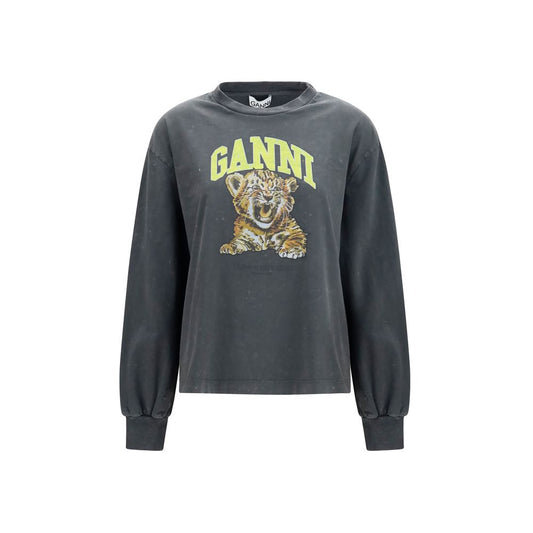 Activewear T-Shirt by Ganni for women in cotton gray & print features a versatile silhouette, showcasing a versatile round neckline and long-sleeve detailed with high-performance for a premium look.
