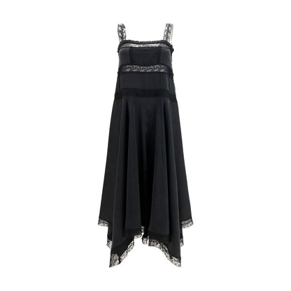 Dress by Ganni for women in viscose silk black showcases a striking silhouette, elegantly detailed with a sleeveless, refined square neckline, and a striking maxi long for a striking finish.