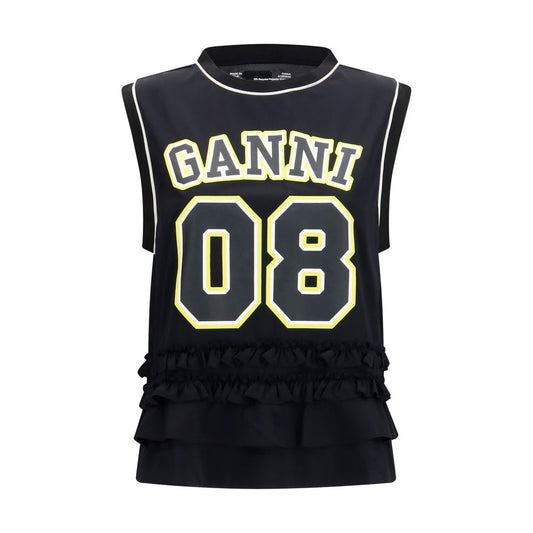 Activewear T-Shirt by Ganni for women in polyester black features a sporty silhouette with sleeveless and crew neckline, showcasing innovative for a sporty finish.