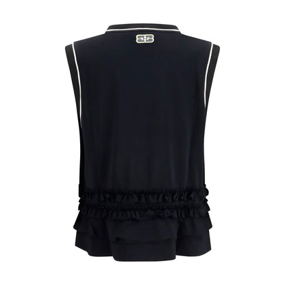 Activewear T-Shirt by Ganni for women in polyester black features an athletic silhouette with sleeves and a crew neckline neckline, enhanced by high-performance .