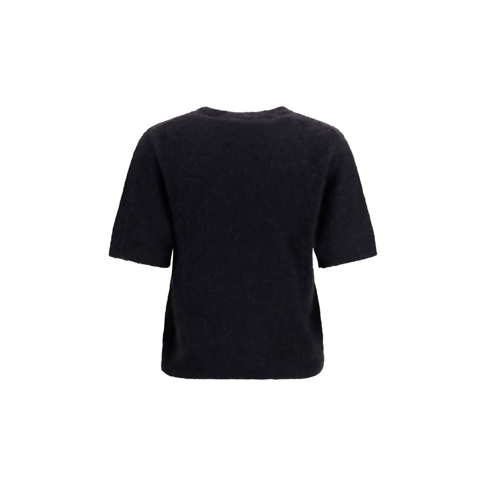 T-Shirt by Ganni for women in polyamide merino & alpaca wool black & signature showcases a chic silhouette, artfully detailed with a chic round neckline and for a chic finish.