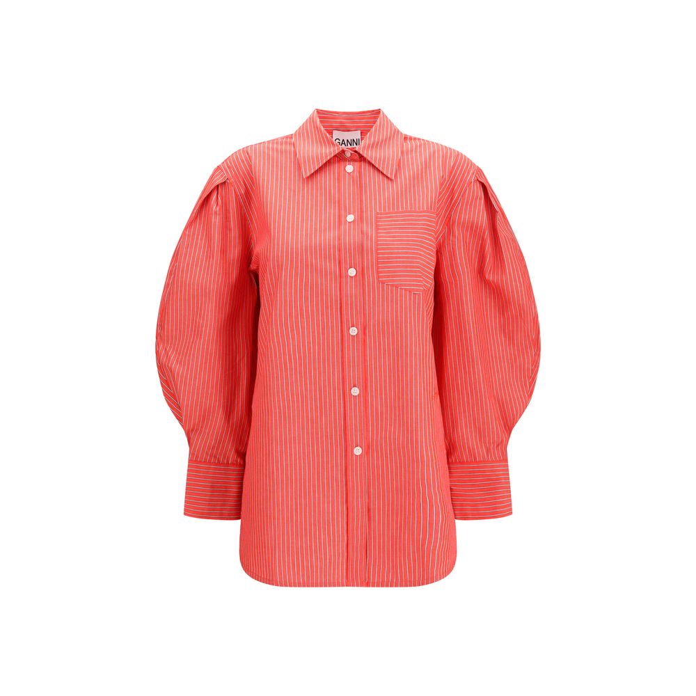 Blouse by Ganni for women in cotton multicolor & striped showcases a sharp silhouette, elegantly detailed with a sharp and sharp .