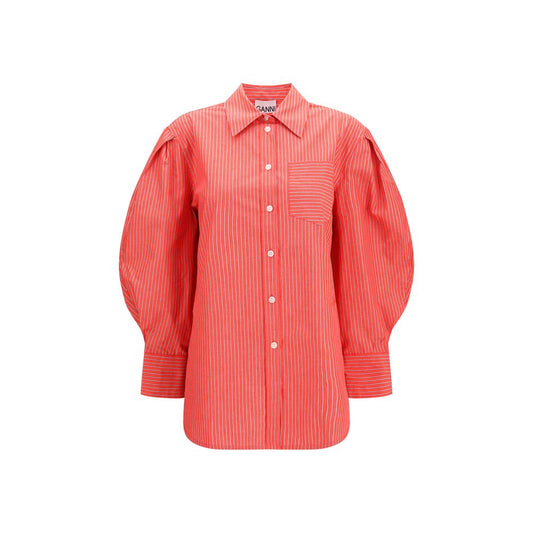 Blouse by Ganni for women in cotton multicolor & striped showcases a sharp silhouette, elegantly detailed with a sharp and sharp .