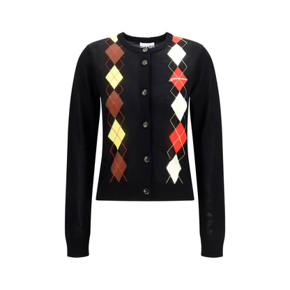 Cardigan by Ganni for women in cotton black & patterned features an impeccable silhouette, showcasing a sophisticated round neckline and long-sleeve detail for a truly impeccable finish.