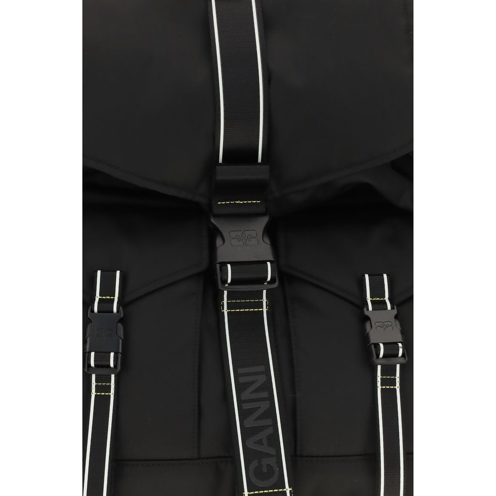 Backpack by Ganni for women in polyamide polyethylene polyurethane & tu black presents a versatile Re Tech Polyamide Polyethylene Polyurethane & TU Backpack design, showcasing a secure buckle with ample external-pockets and versatile handle, backpack-strap & adjustable-strap for a versatile finish.