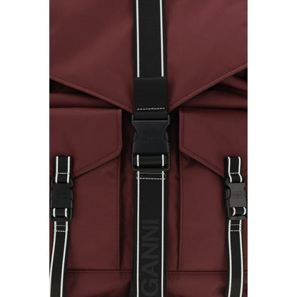 Backpack by Ganni for women in polyamide polyethylene polyurethane & tu bordeaux & signature features a effortlessly chic Re Tech Polyamide Polyethylene Polyurethane & TU Backpack design, showcasing a secure buckle, ample external-pockets, and versatile handle, backpack-strap & adjustable-strap for a effortlessly chic finish.