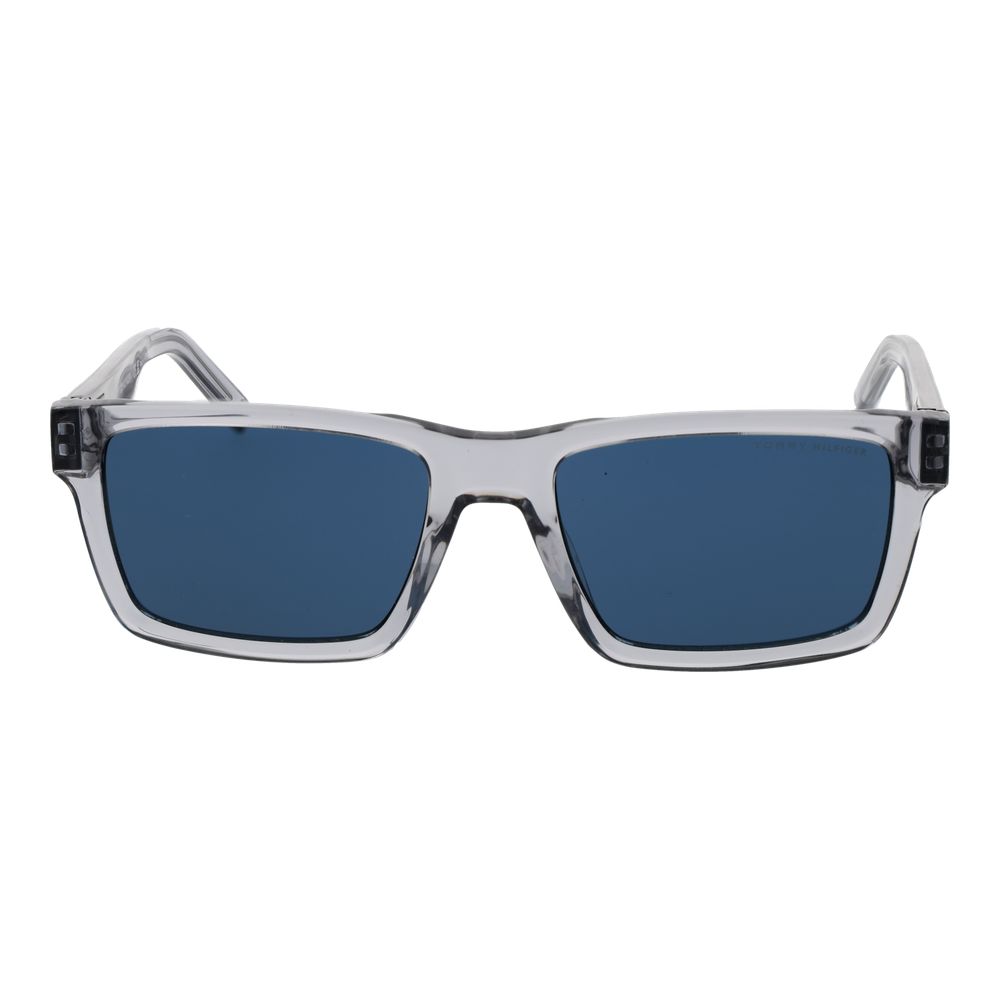 Sunglasses by Tommy Hilfiger for men in gray features a sumptuous silhouette, showcasing a sumptuous rectangle full-rim frame design in gray coloured frame with high-performance non-polarized category-3-dark-tint lens.