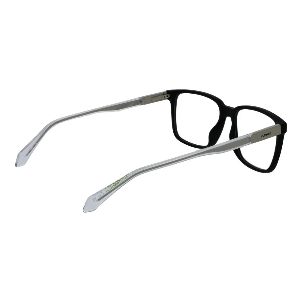 Eyeglasses Frames by Polaroid for men in black showcases a reflective silhouette, artfully incorporating a sophisticated black coloured frame with a distinct full-frame frame design.