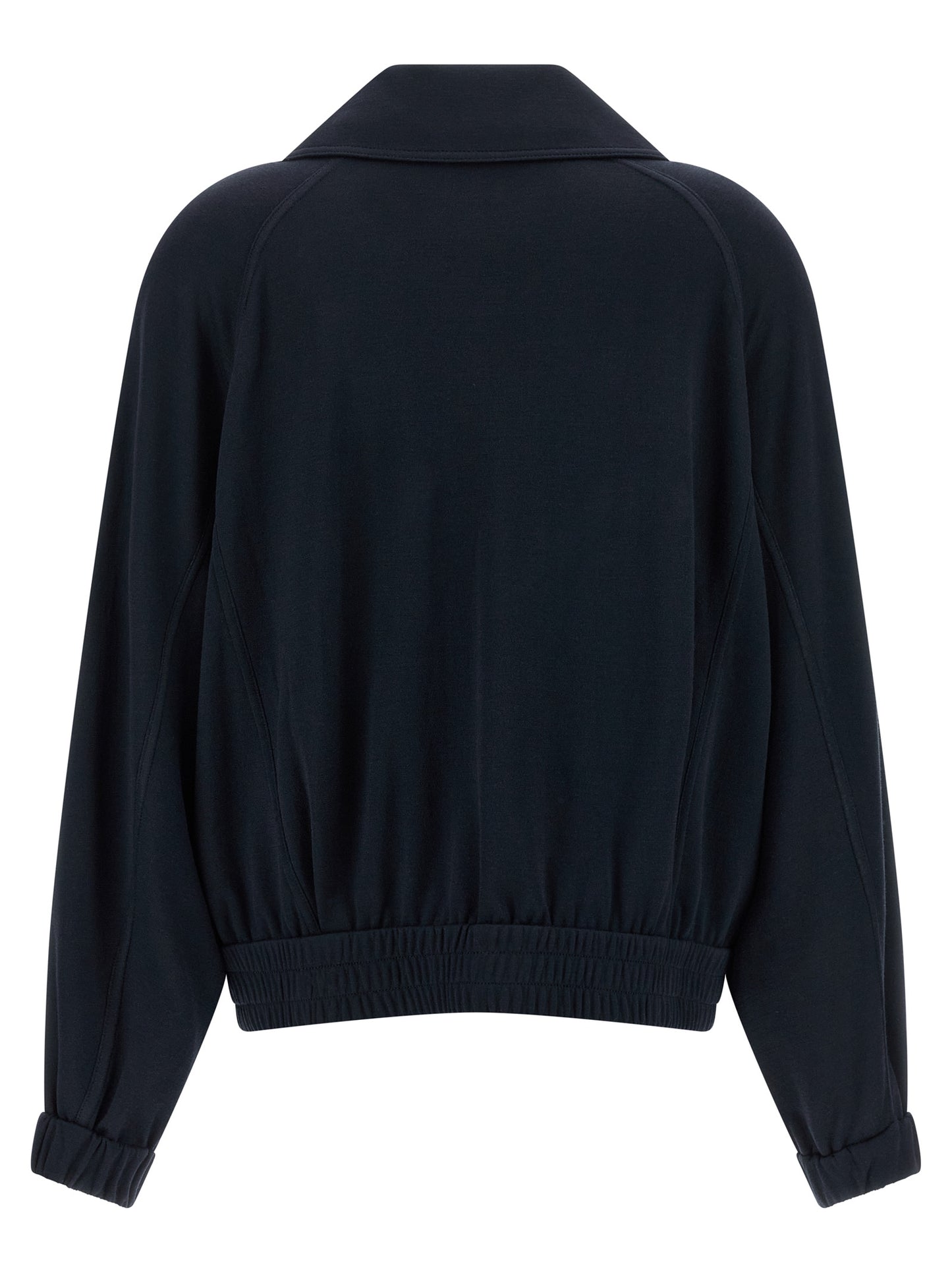 Bomber Jacket by Brunello Cucinelli for women in silk cotton & polyamide blue features a city-ready silhouette, detailed with pockets and a city-ready high-neck neckline.