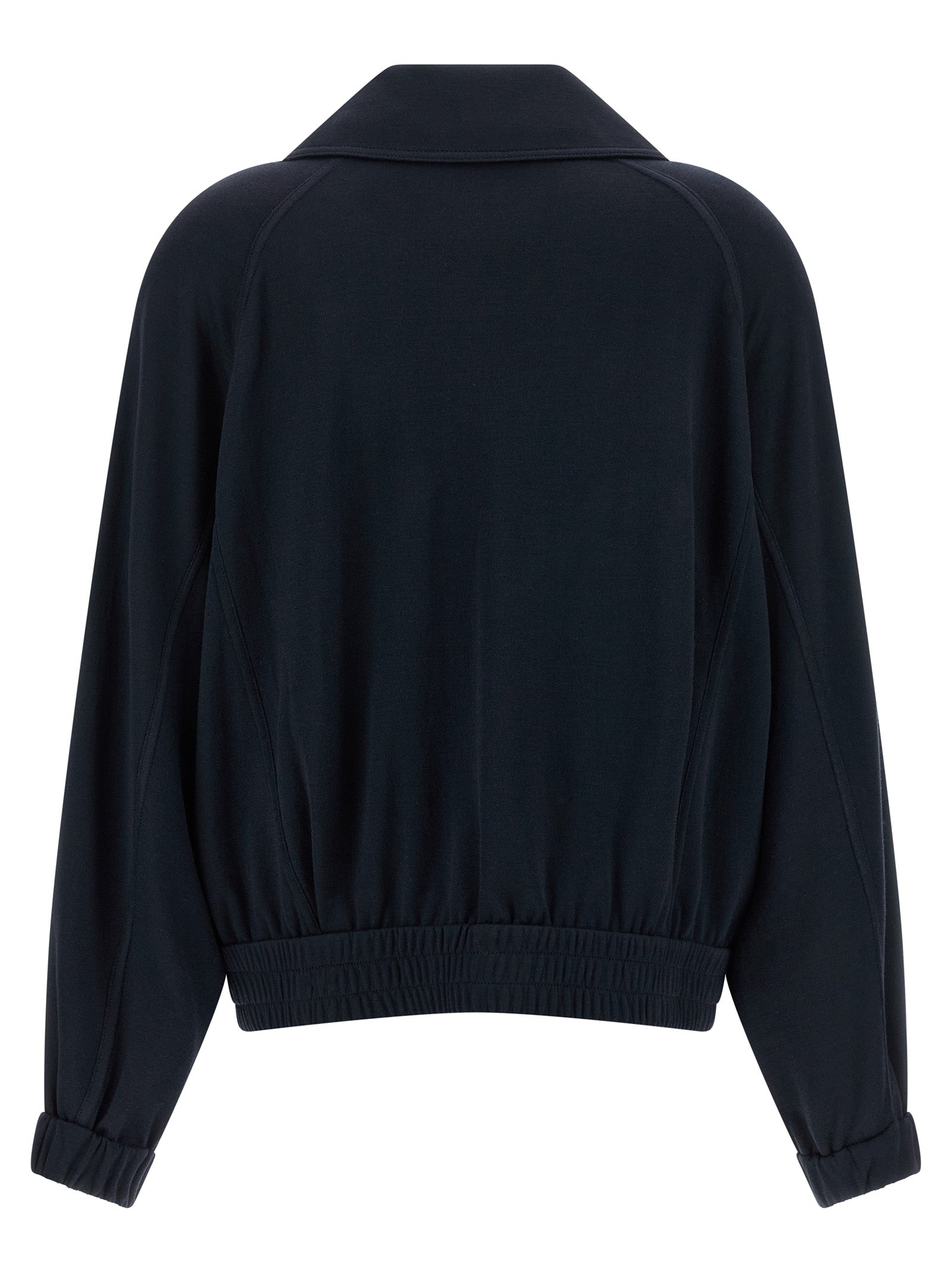 Bomber Jacket by Brunello Cucinelli for women in silk cotton & polyamide blue features a city-ready silhouette, detailed with pockets and a city-ready high-neck neckline.