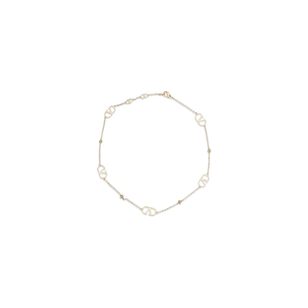Necklace by Valentino Garavani for women in bos taurus calf suede leather gold & signature features an lustrous silhouette, showcasing the lustrous [Neckline design] and V Logo Women's Gold Necklace for a sophisticated, premium look.