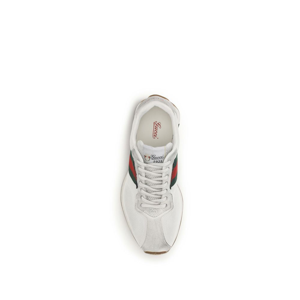 Athletic Sneakers by Gucci for women in polyester & bos taurus suede calf leather green, red & white showcases an impeccable silhouette, defined by an impeccable athletic style design that perfectly captures the essence of the Gg Women's Athletic Polyester & Bos Taurus Suede Calf Leather Sneakers.