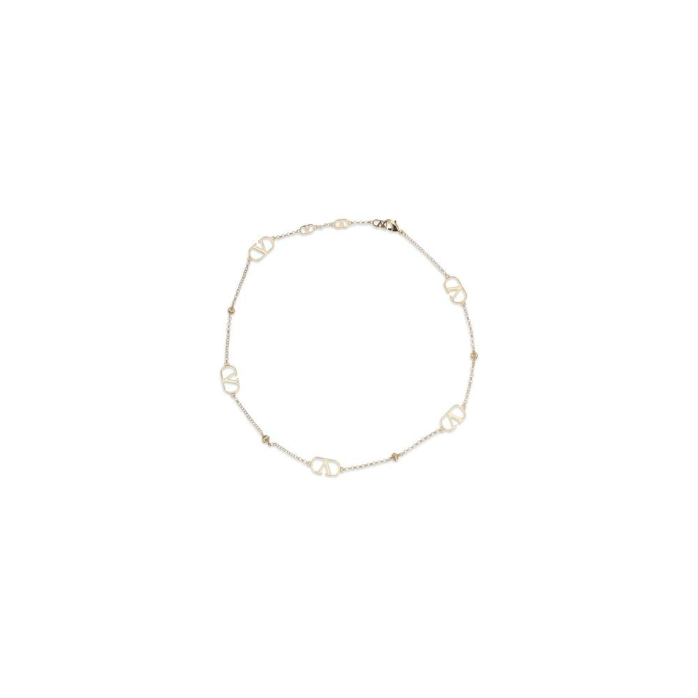 Necklace by Valentino Garavani for women in bos taurus calf suede leather gold & signature showcases a dynamic silhouette, artfully highlighting the beaded chain necklace design from the V Logo Women's Gold Necklace collection for a dynamic aesthetic.