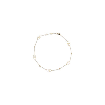 Necklace by Valentino Garavani for women in bos taurus calf suede leather gold & signature showcases a dynamic silhouette, artfully highlighting the beaded chain necklace design from the V Logo Women's Gold Necklace collection for a dynamic aesthetic.