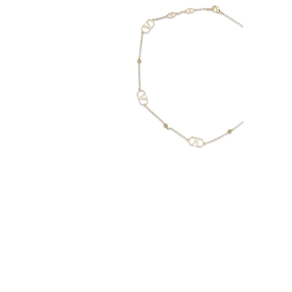 Necklace by Valentino Garavani for women in bos taurus calf suede leather gold & signature presents a artisanal silhouette, artfully highlighting the beaded chain necklace design and artisanal V Logo Women's Gold Necklace aesthetic for a sophisticated finish.