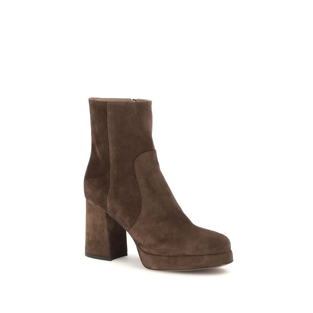 Platform Ankle Boots by Valentino Garavani for women in bos taurus calf suede leather brown, gold & signature features an high-performance silhouette, showcasing the sophisticated design of the V Logo Women's Bos Taurus Calf Suede Leather Platform Ankle Boots with a platform block-heel and a refined .