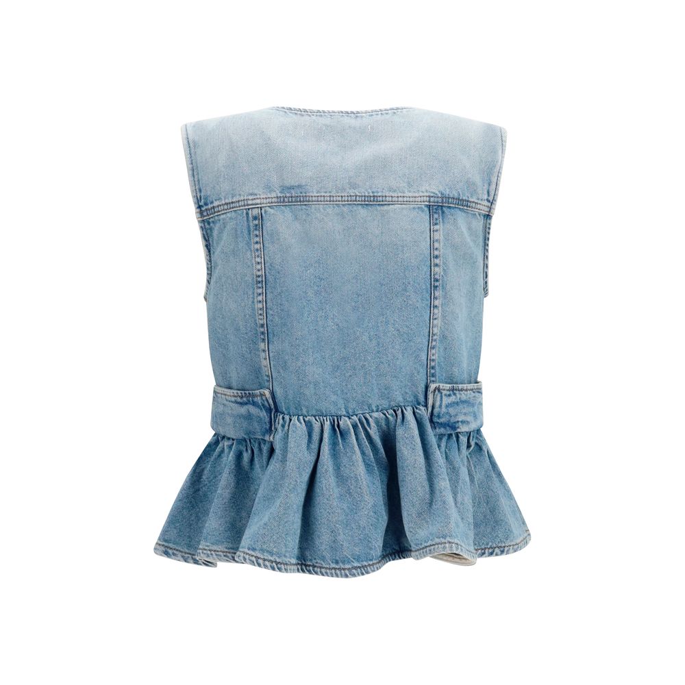 Trucker Jacket by Ganni for women in denim cotton blue features an contemporary silhouette, showcasing a sophisticated v-neck neckline and contemporary lightweight & pockets for a truly refined look.