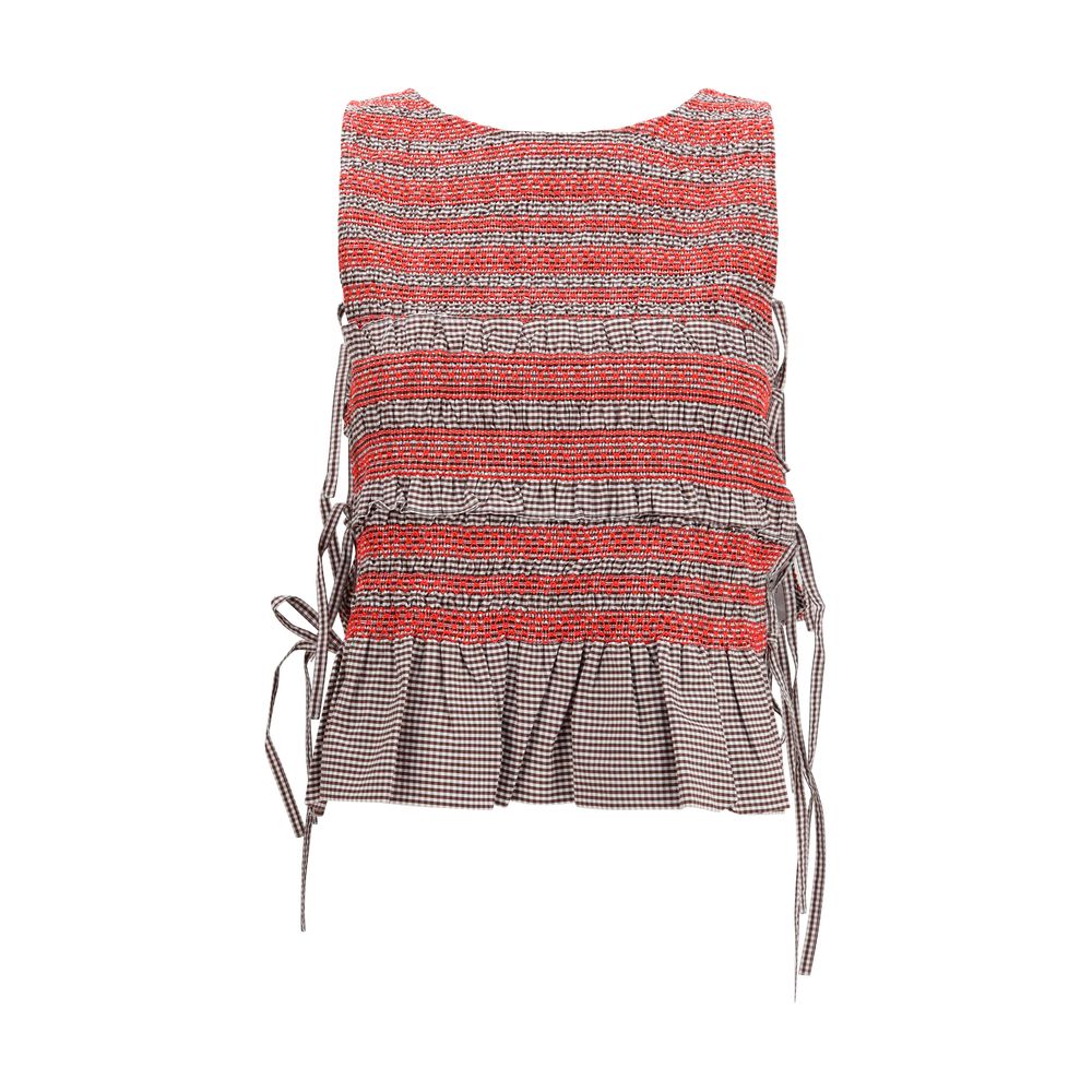 T-Shirt by Ganni for women in stretch cotton brown showcases a dramatic silhouette, elegantly detailed with a dramatic round neckline and sleeveless for a truly dramatic finish.
