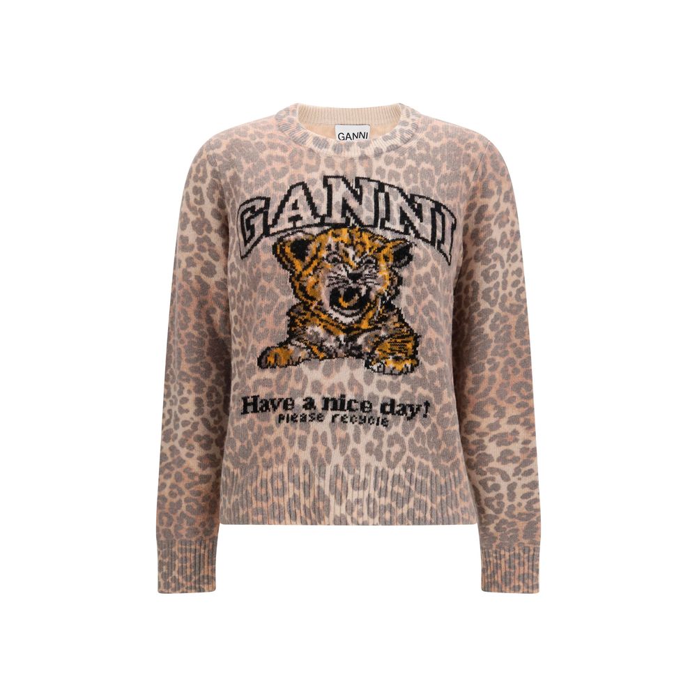 Sweatshirt by Ganni for women in polyamide & merino wool beige & print features an magnificent silhouette, showcasing a sophisticated round neckline and long-sleeve detail for a truly magnificent finish.