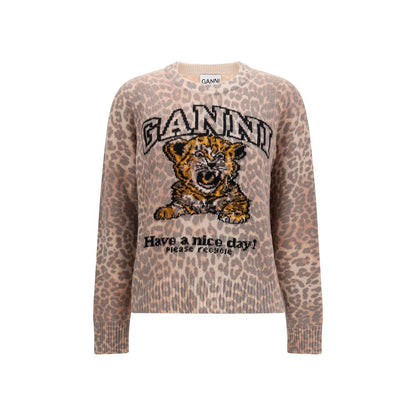 Sweatshirt by Ganni for women in polyamide & merino wool beige & print features an magnificent silhouette, showcasing a sophisticated round neckline and long-sleeve detail for a truly magnificent finish.
