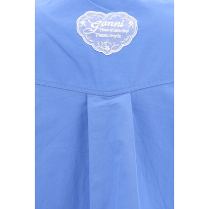 Shirt by Ganni for women in stretch cotton blue & patterned showcases a sleek silhouette, elegantly detailed with a sleek and for a sleek finish.