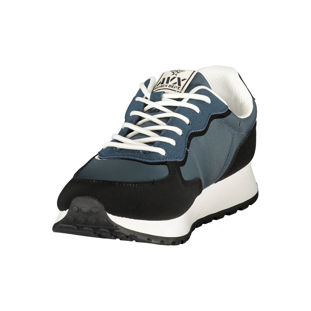 Athletic Sneakers by Avirex for men in polyester & polyurethane black & blue features an stately silhouette, showcasing the signature athletic style of the Men's Athletic Polyester & Polyurethane Sneakers collection with a truly stately finish.