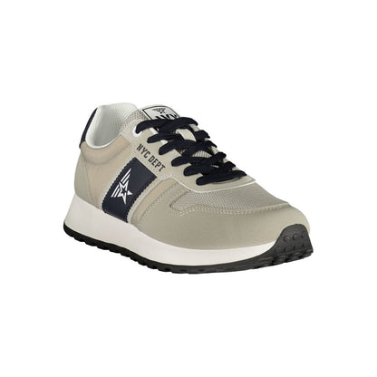 Athletic Sneakers by Avirex for men in polyester & polyurethane beige & blue features an stately silhouette, showcasing the signature athletic style of the Men's Athletic Polyester & Polyurethane Sneakers collection with a truly stately finish.