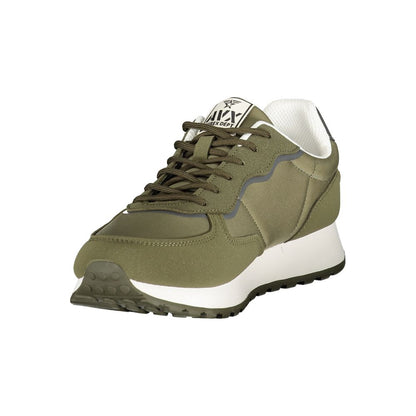 Athletic Sneakers by Avirex for men in polyester & polyurethane gray, green & signature presents a sleek silhouette, perfectly capturing the athletic style essence of Men's Athletic Polyester & Polyurethane Sneakers with its sleek design and premium finish.