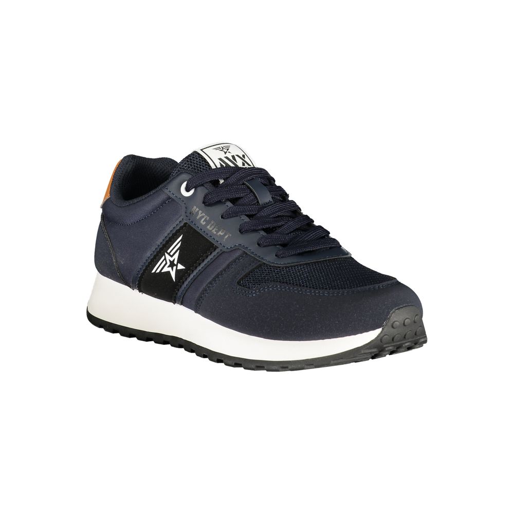 Athletic Sneakers by Avirex for men in polyester & polyurethane black, blue & brown showcases a architectural silhouette, artfully capturing the essence of the Men's Athletic Polyester & Polyurethane Sneakers with its signature architectural athletic style construction.