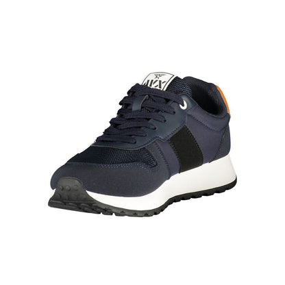 Athletic Sneakers by Avirex for men in polyester & polyurethane black, blue & brown presents a sleek silhouette, perfectly capturing the athletic style essence of Men's Athletic Polyester & Polyurethane Sneakers with its sleek design and premium finish.