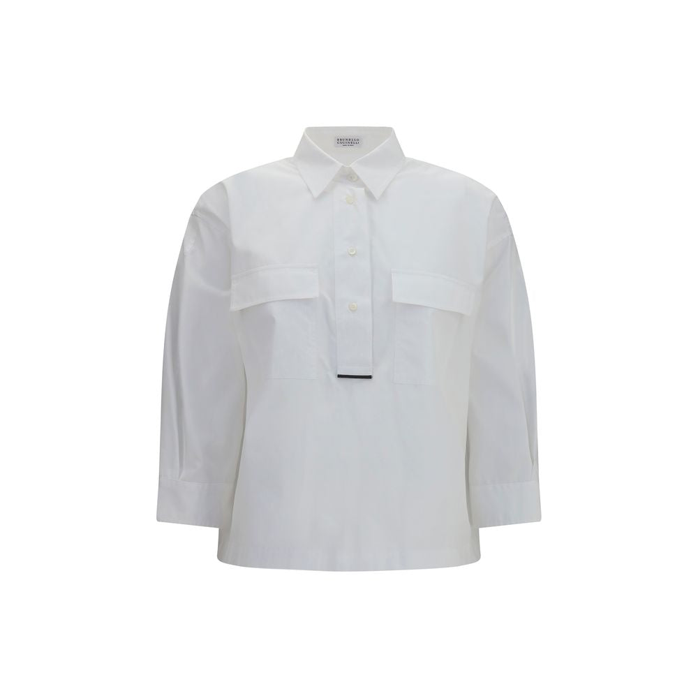 Dress Shirt by Brunello Cucinelli for women in cotton white, featuring a nuanced long-sleeve and nuanced for a sophisticated finish.