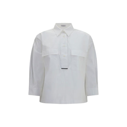 Dress Shirt by Brunello Cucinelli for women in cotton white, featuring a nuanced long-sleeve and nuanced for a sophisticated finish.