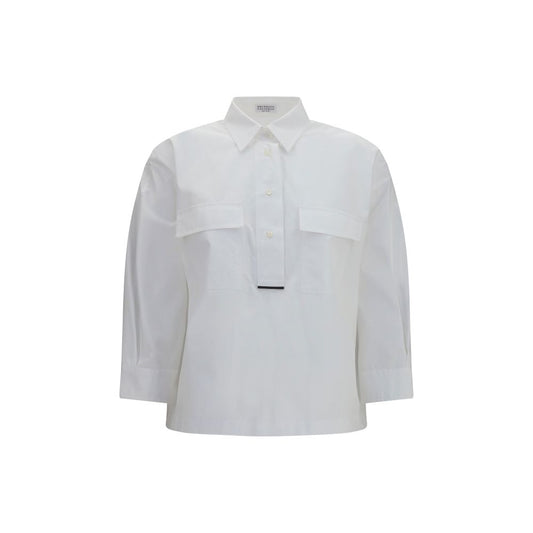 Dress Shirt by Brunello Cucinelli for women in cotton white, featuring a nuanced long-sleeve and nuanced for a sophisticated finish.