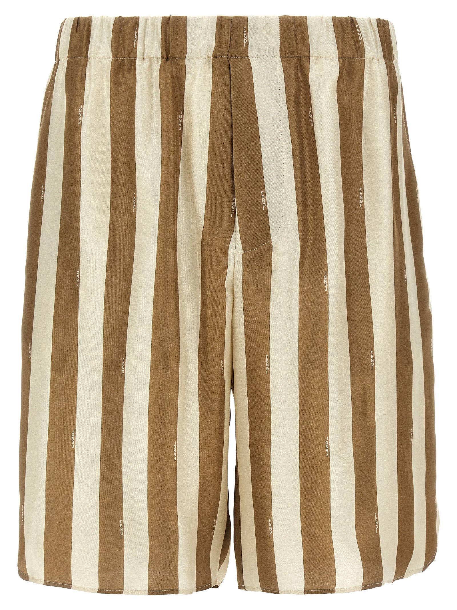 Bermuda Shorts by Fendi for men in silk beige & striped features an tailored silhouette, showcasing a tailored with a short and for a sophisticated look.