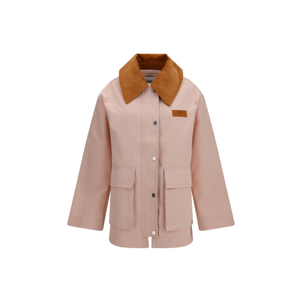 Overcoat by Ganni for women in twill polyester suede leather multicolor features a contemporary silhouette showcasing a contemporary and refined pockets for a sophisticated finish.