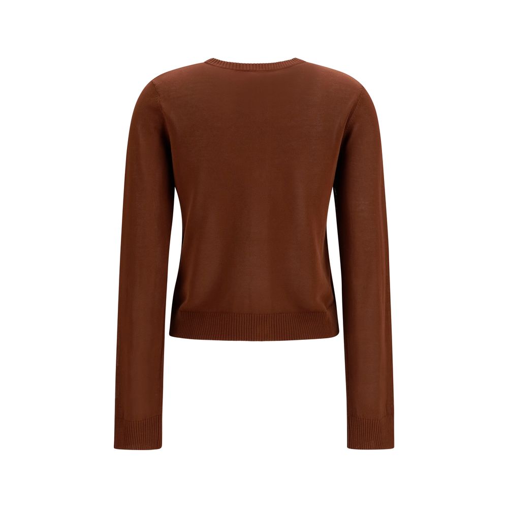 Cardigan by Ganni for women in cotton brown & patterned showcases a luxurious silhouette, meticulously detailed with a sophisticated round neckline and for a refined finish.