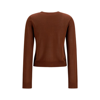Cardigan by Ganni for women in cotton brown & patterned showcases a luxurious silhouette, meticulously detailed with a sophisticated round neckline and for a refined finish.